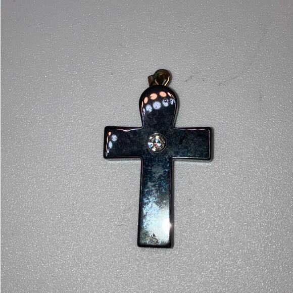 Gunmetal Hematite Cross with a Rhinestone 1 5/8" Pendant! - Picture 4 of 6
